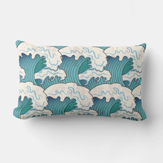 Cojín decorativo Lumbar de ondas japonesas (Anverso)