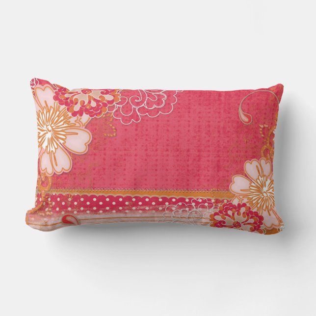 Cojín decorativo lumbar floral rosado (Anverso)