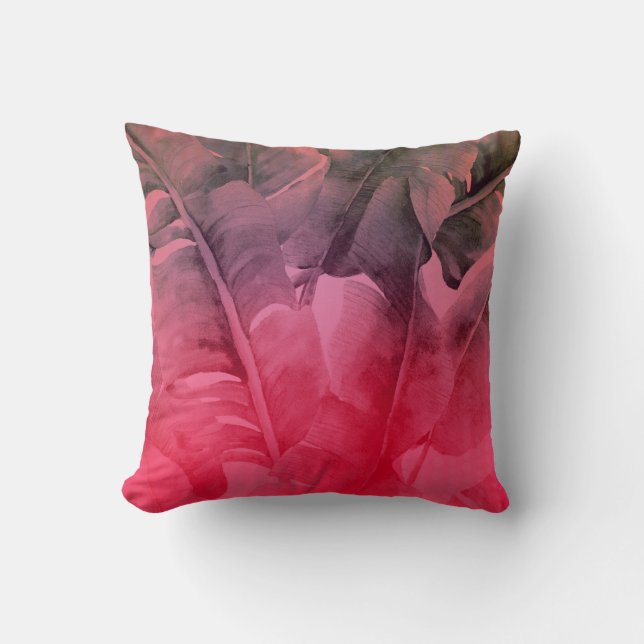 Cojín Decorativo Luminosas hojas de palmilla tropical rosa (Anverso)
