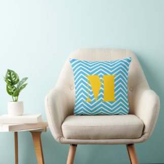 Cojín Decorativo Luminoso Aqua Marfil y el monograma gris Zig Zag
