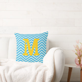 Cojín Decorativo Luminoso Aqua Marfil y el monograma gris Zig Zag