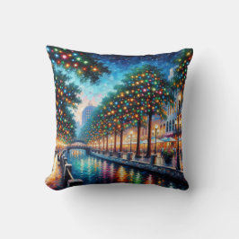 Cojín Decorativo "Luminoso paseo marítimo: Noches de Navidades"