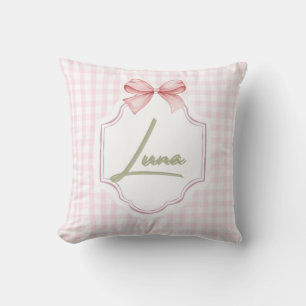 Cojín Decorativo Luna Baby Nursery Bow & Gingham Personalizado
