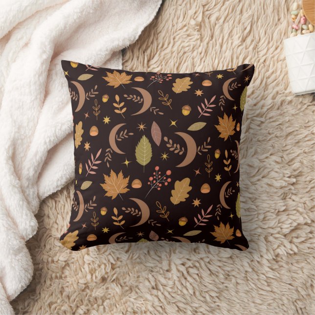 Cojín Decorativo Luna boho con patrón de hojas de otoño (Manta)
