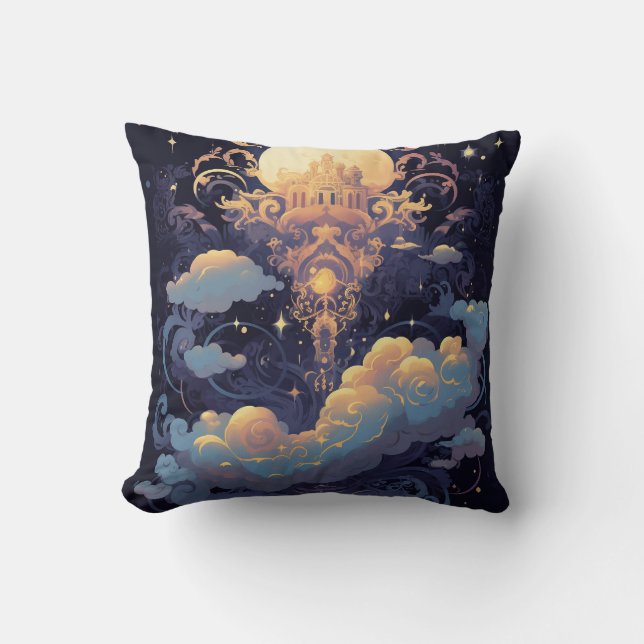 Cojín Decorativo Luna Celestial Cosmico Mágico, Nubes púrpura de Es (Anverso)