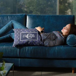 Cojín Decorativo Luna Creciente Azul Celestial con Monograma Person