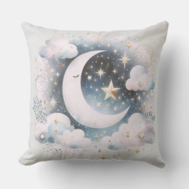 Cojín Decorativo Luna Creciente Azul y Blanco Celestial Boho Modern