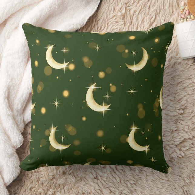 Cojín Decorativo Luna creciente dorada Bokeh - Estrellas celestiale (Manta)