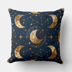 Cojín Decorativo Luna creciente dorada Profundo cielo nocturno cele