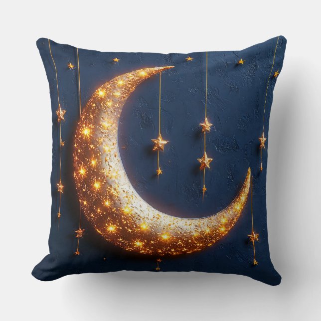 Cojín Decorativo Luna creciente iluminada hermosamente (Anverso)