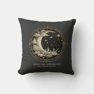 Cojín Decorativo Luna creciente vintage con nubes, victoriano retro