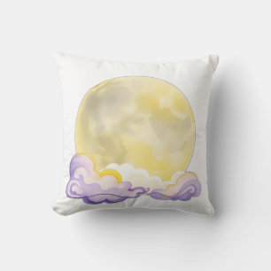 Cojín Decorativo Luna de color de agua surrealista con estrellas
