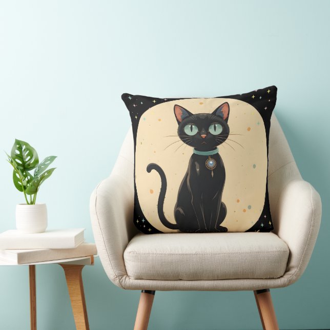 Cojín Decorativo Luna de gato negro futurista atómico (Silla)