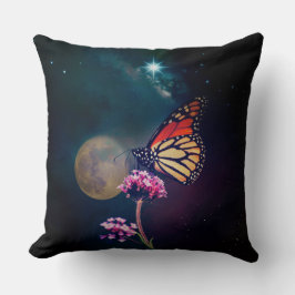 Cojín Decorativo Luna de Mariposa Monarca y Cielo Nocturno de la Es