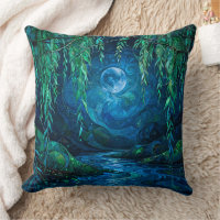 Luna de Sauce Sauce Fluyendo Río Verde Azul Noche