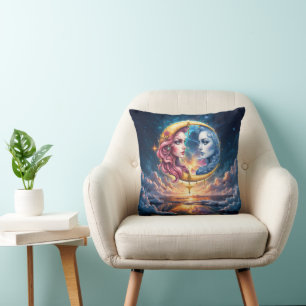 Cojín Decorativo Luna del Equilibrio Eterno – Almas de Fuego y Agua