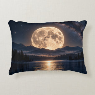 Cojín Decorativo Luna dorada sobre el lago de medianoche