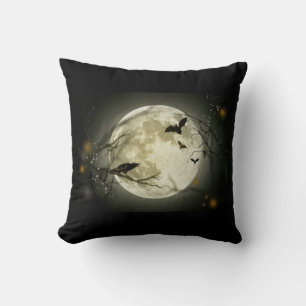Cojín Decorativo Luna llena con murciélagos y Raven