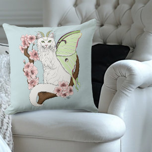 Cojín Decorativo Luna Luna Verde Gato Blanco