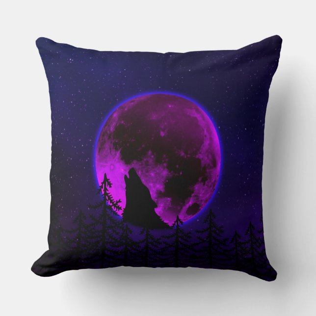 COJÍN DECORATIVO LUNA MAGENTA AULLANDO LOBO   (Anverso)