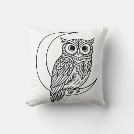 Cojín Decorativo Luna Owl Line Art with Crescent Moon