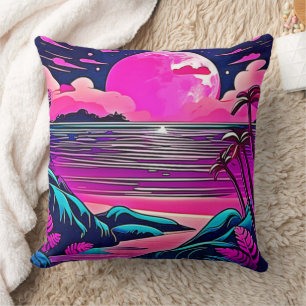 Cojín Decorativo Luna Rosa Neon Paisaje de Playa