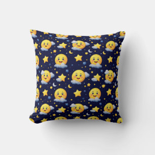 Cojín Decorativo Luna sonriente y estrellas con nubes en el cielo n
