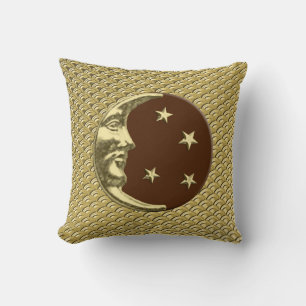 Cojín Decorativo Luna y estrellas Art Deco - Marrón chocolate y oro