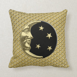 Cojín Decorativo Luna y estrellas del art déco - negro y oro