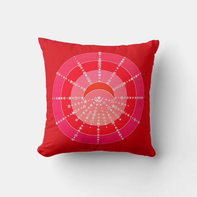 Cojín Decorativo Luna y estrellas Mandala - Rojo y Coral (Anverso)