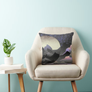 Cojín Decorativo Luna y montañas caprichosas arte abstracto
