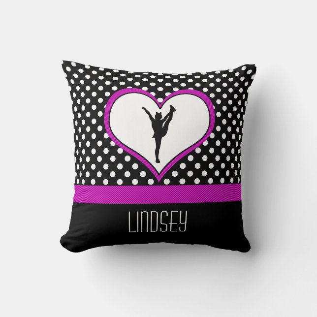 Cojín Decorativo Lunar rosado clásico con monograma de la alegría (Anverso)