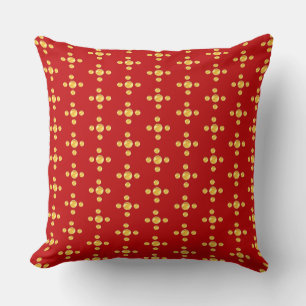 Cojín Decorativo Lunares dorados elegantes sobre rojo