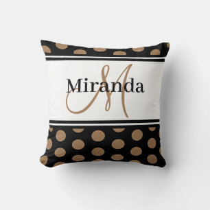 Cojín Decorativo Lunares Marrón Blanco Raya Negro Monograma