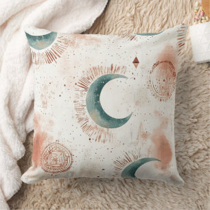 Cojín Decorativo Lunas Crecientes Celestiales Abstractas Terracota