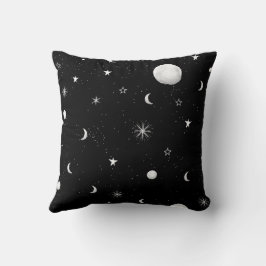 Cojín Decorativo Lunas negras y blancas y estrellas