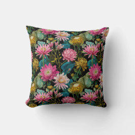 Cojín Decorativo Lush Green Tropical Pattern Pink Flowers Botanical
