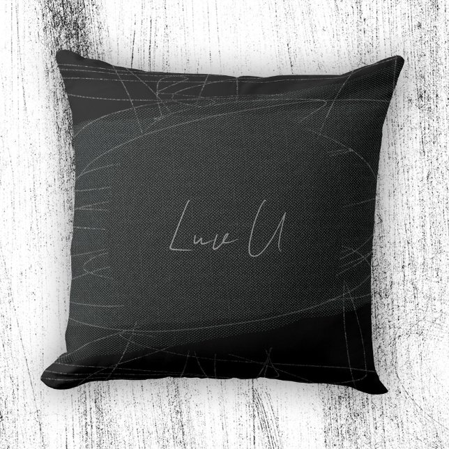 Cojín Decorativo Luv U - Black Trendy Modern Scribble Lines (Luv U - Black Trendy Modern Scribbled Lines Throw Pillow ©Susanne Sachers - Sunny Mind Design)