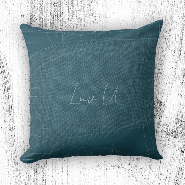 Cojín Decorativo Luv U - Blue Trendy Modern Scribbleds Lines (Luv U - Blue Trendy Modern Scribbled Lines Throw Pillow ©Susanne Sachers - Sunny Mind Design)