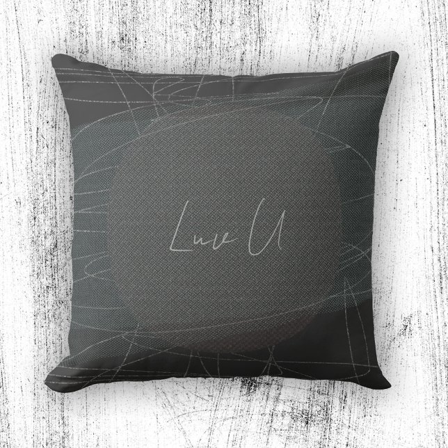 Cojín Decorativo Luv U - Coffee Trendy Líneas modernas de jeringuil (Luv U - Coffee Trendy Modern Scribbled Lines Throw Pillow ©Susanne Sachers - Sunny Mind Design)