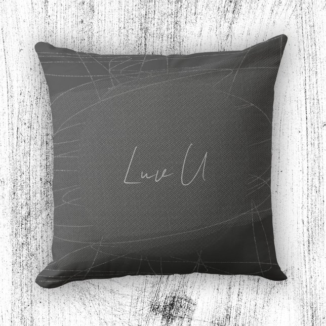 Cojín Decorativo Luv U - Gris Trendy Líneas modernas con grietas (Luv U - Gray Trendy Modern Scribbled Lines Throw Pillow ©Susanne Sachers - Sunny Mind Design)