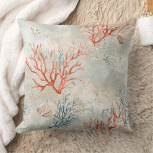 Cojín Decorativo Lux Acuarela Costero Coral & Olas del Océano (7)