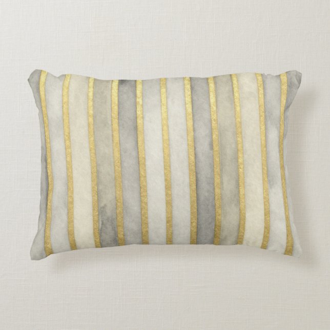 Cojín Decorativo Luxurious, Gold Beigi Grey Stripes,Elegant, Modern (Anverso)
