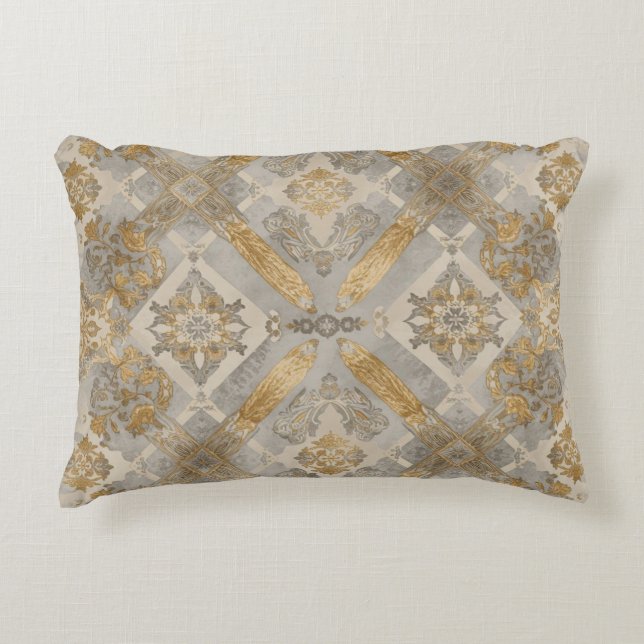 Cojín Decorativo Luxurious, Gold Grey Beigi Ornament , Elegant (Anverso)