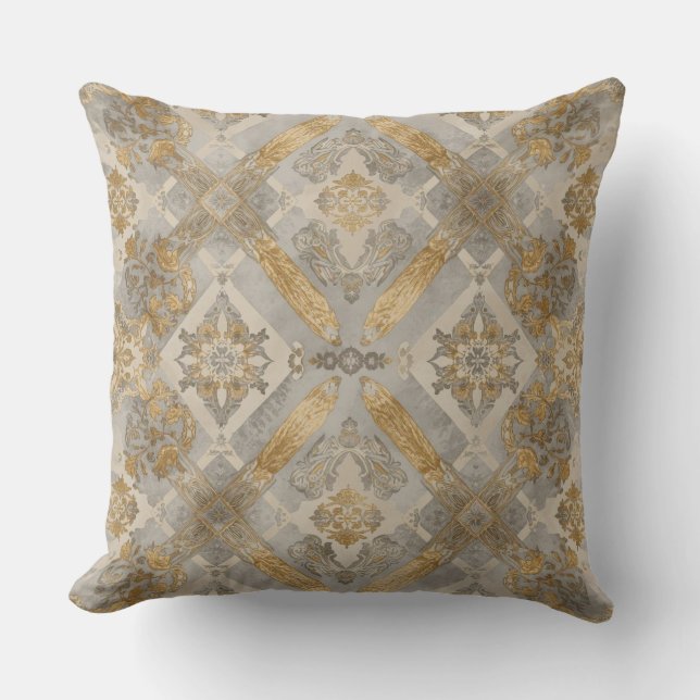 Cojín Decorativo Luxurious, Gold Grey Beigi Ornament , Elegant (Anverso)
