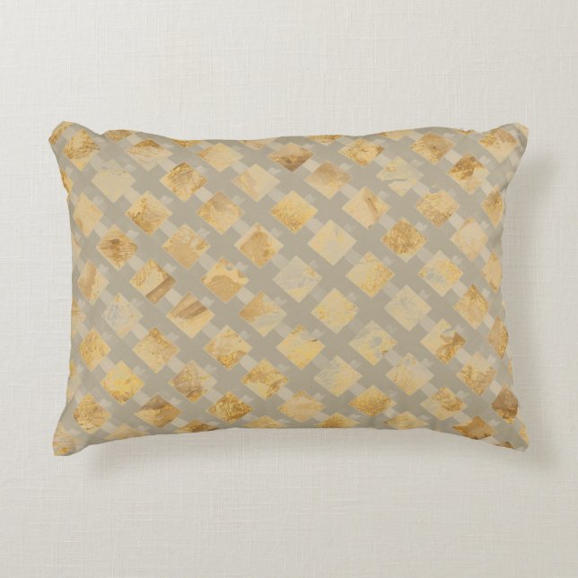 Cojín Decorativo Luxurious, Gold Khaki Lattice Pattern, Crisscross (Anverso)