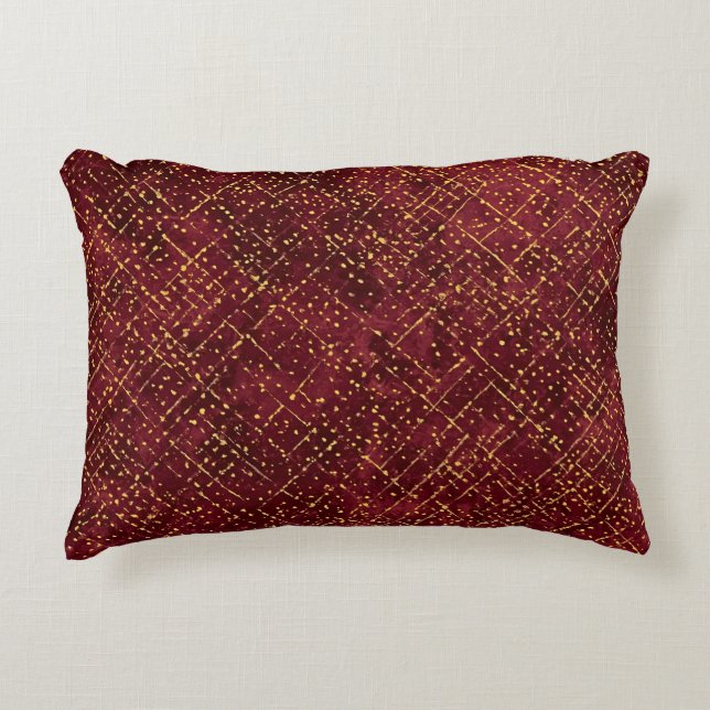 Cojín Decorativo Luxurious Gold Maroon Pixels , Elegant, Modern (Anverso)