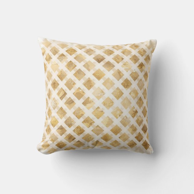 Cojín Decorativo Luxurious, Gold White Lattice Pattern, Crisscross (Anverso)