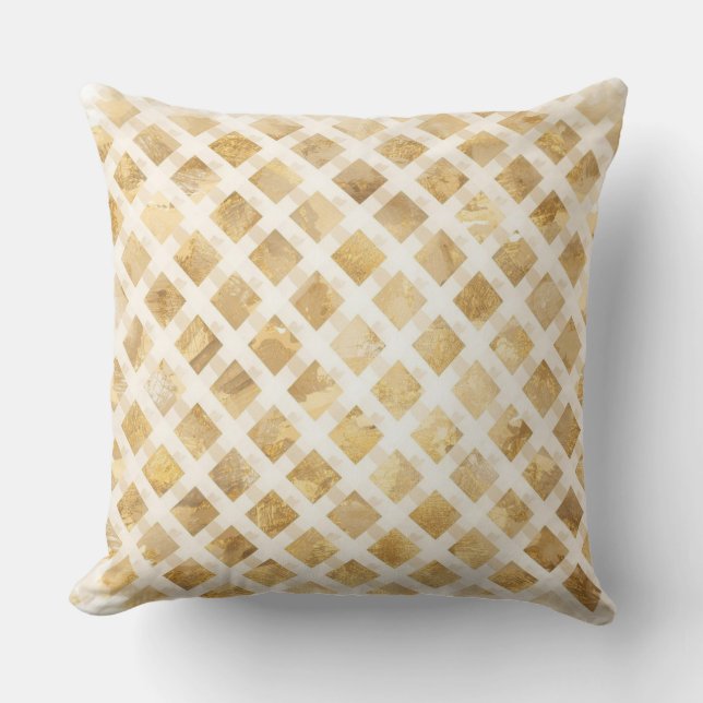 Cojín Decorativo Luxurious, Gold White Lattice Pattern, Crisscross (Anverso)