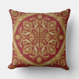 Cojín Decorativo Luxurious Golden Red Ornate Accent Pillow for Sofa